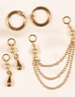 3 in 1 White Pearl and Gold Non-Piercing Labia Rings in a Gift Box