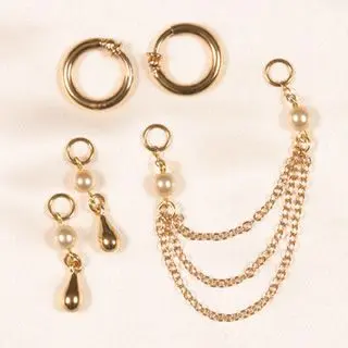 3 in 1 White Pearl and Gold Non-Piercing Labia Rings in a Gift Box