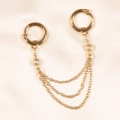 3 in 1 White Pearl and Gold Non-Piercing Labia Rings in a Gift Box