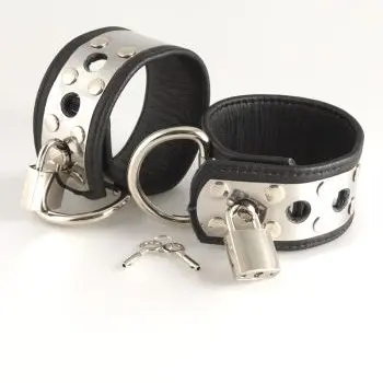 Leather and Metal Handcuffs with Padlocks