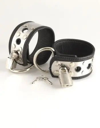Leather and Metal Handcuffs with Padlocks