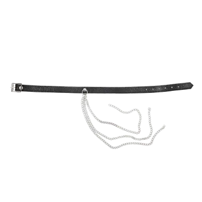 Leather Collar Choker with Long Draping Chains