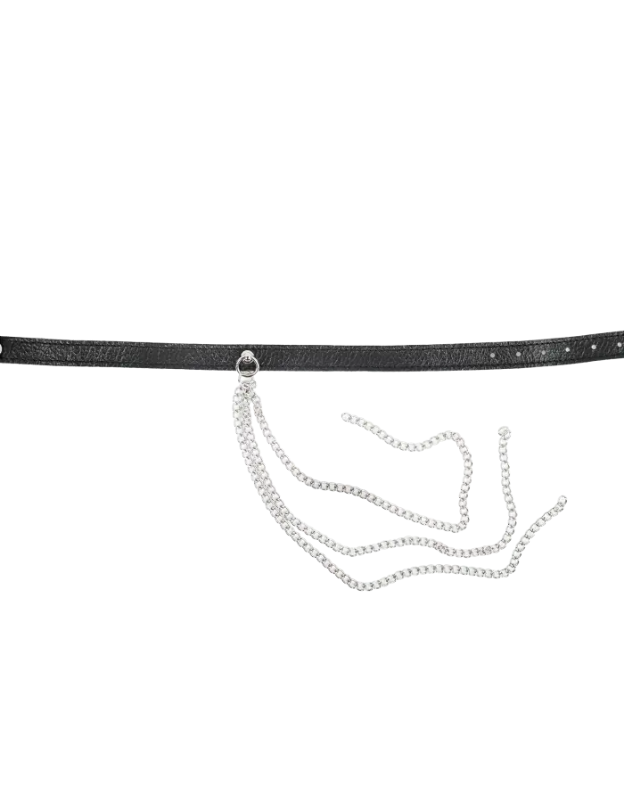 Leather Collar Choker with Long Draping Chains