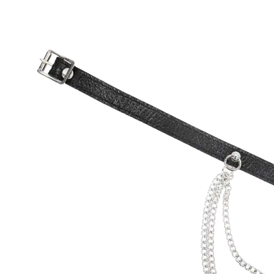 Leather Collar Choker with Long Draping Chains