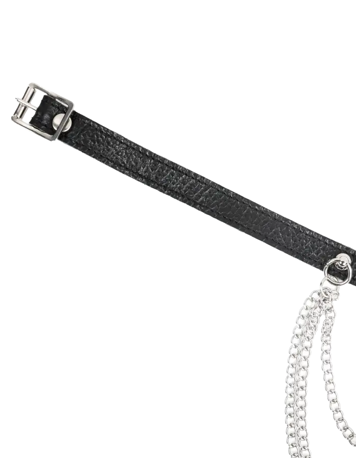 Leather Collar Choker with Long Draping Chains