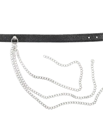 Leather Collar Choker with Long Draping Chains