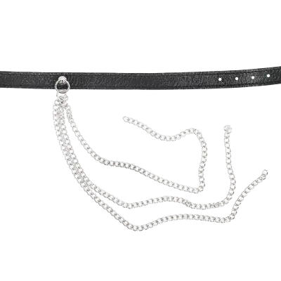 Leather Collar Choker with Long Draping Chains
