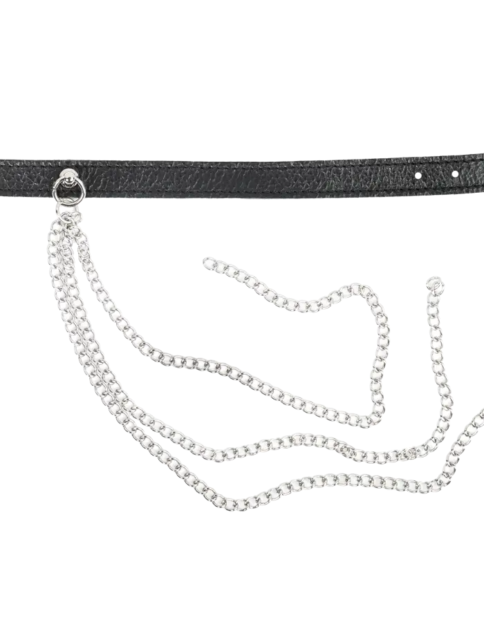Leather Collar Choker with Long Draping Chains