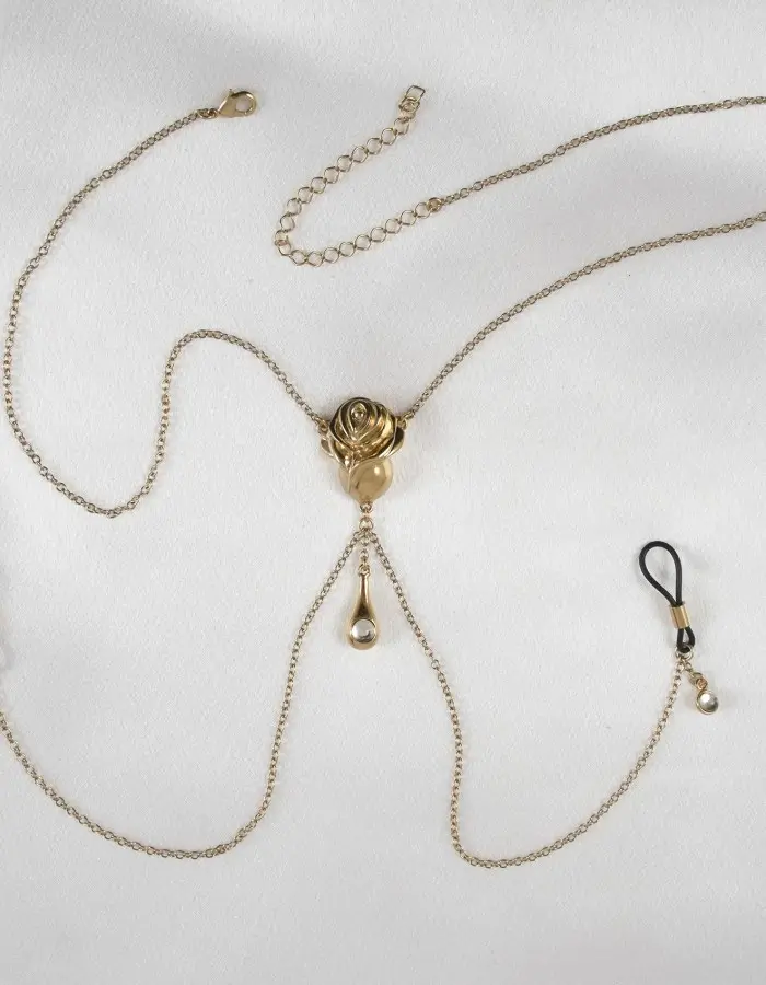 A Budding Grove - Gold Rose Pendant Breast Chain