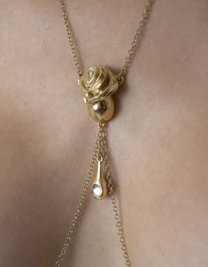 A Budding Grove - Gold Rose Pendant Breast Chain