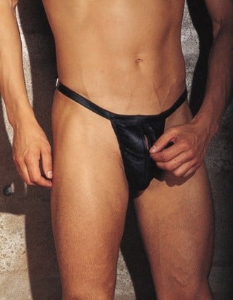 A House of Cards - Leather Thong with Zip Front Pouch and Buckles