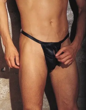 A House of Cards - Leather Thong with Zip Front Pouch and Buckles