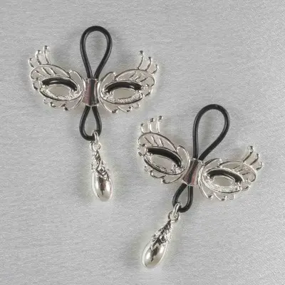 Pleasure Then Our Only Duty - Women's Non-Piercing Love Masks of Venice Nipple Rings in Silver