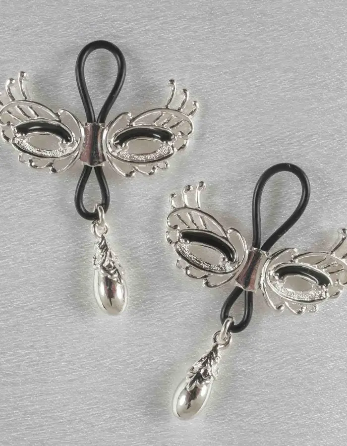 Pleasure Then Our Only Duty - Women's Non-Piercing Love Masks of Venice Nipple Rings in Silver
