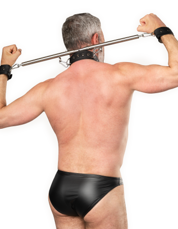 Adjustable Collar and Cuffs Spreader Bar – Premium Leather BDSM Bondage Set