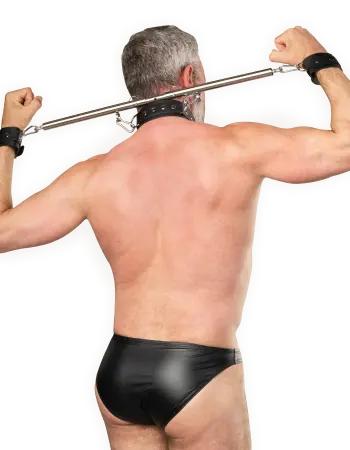 Adjustable Collar and Cuffs Spreader Bar – Premium Leather BDSM Bondage Set