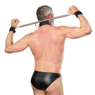 Adjustable Collar and Cuffs Spreader Bar – Premium Leather BDSM Bondage Set