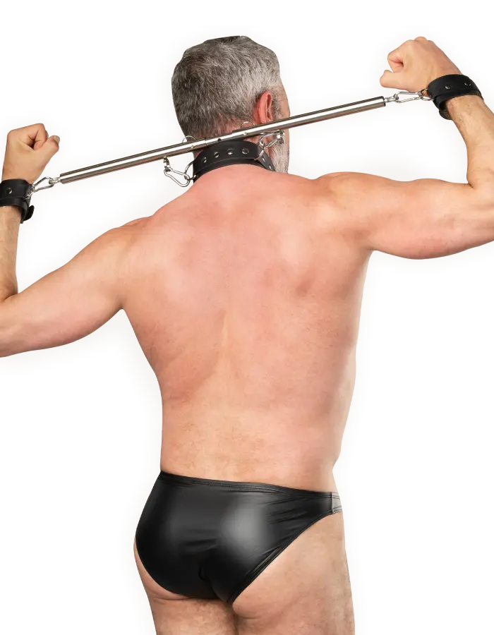 Adjustable Collar and Cuffs Spreader Bar – Premium Leather BDSM Bondage Set