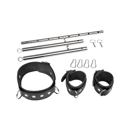 Adjustable Collar and Cuffs Spreader Bar – Premium Leather BDSM Bondage Set