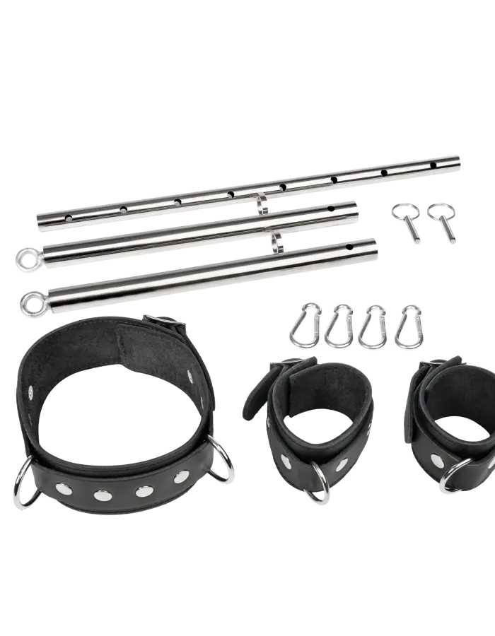 Adjustable Collar and Cuffs Spreader Bar – Premium Leather BDSM Bondage Set