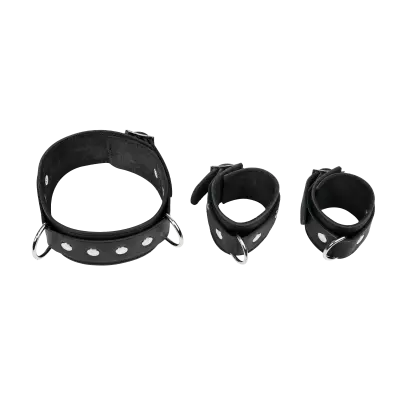 Adjustable Collar and Cuffs Spreader Bar – Premium Leather BDSM Bondage Set