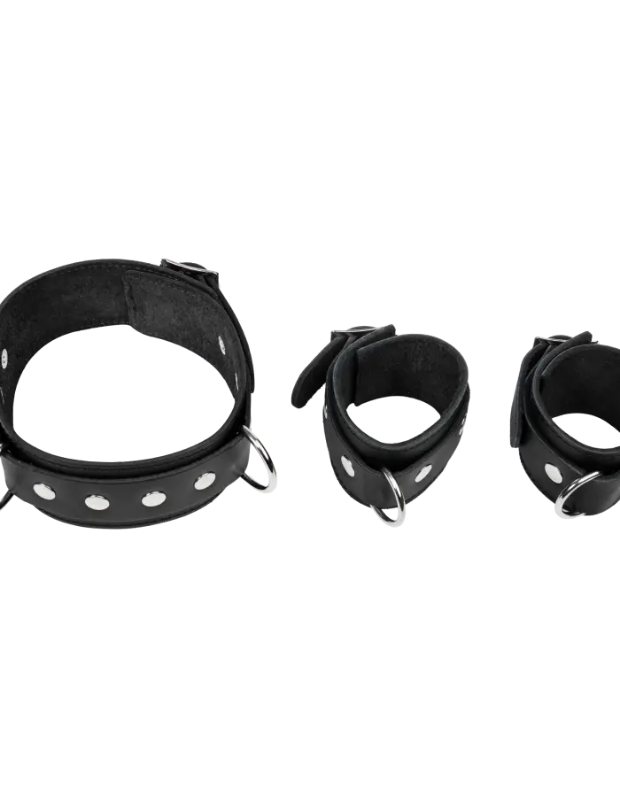 Adjustable Collar and Cuffs Spreader Bar – Premium Leather BDSM Bondage Set