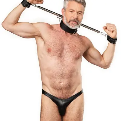 Adjustable Collar and Cuffs Spreader Bar – Premium Leather BDSM Bondage Set