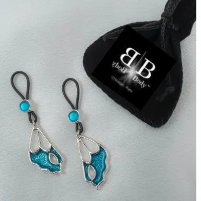 Adonis Blue - Cobalt and Silver Butterfly Non-Piercing Nipple Ring Jewelry