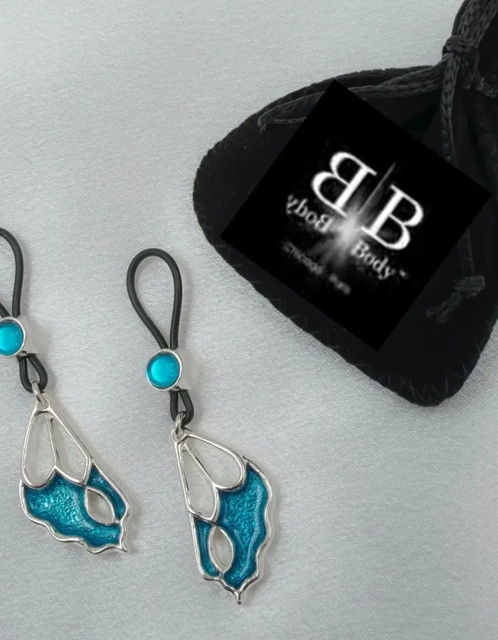 Adonis Blue - Cobalt and Silver Butterfly Non-Piercing Nipple Ring Jewelry