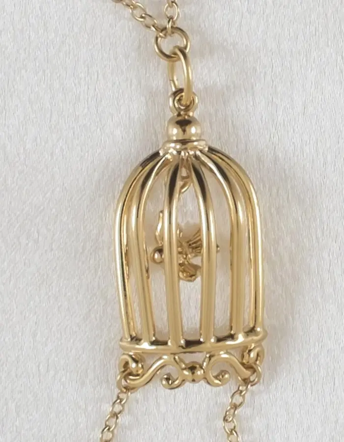Ain't It Strange - Women's Bird in a Cage Neck Breast Chain and Non-Piercing Nipple Rings in Gold