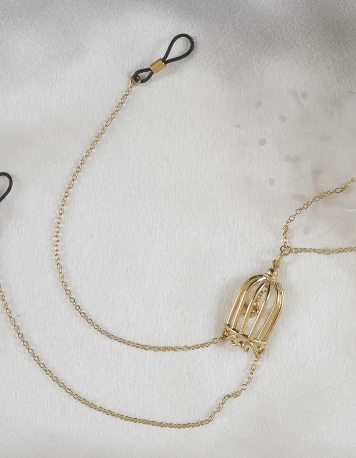 Ain't It Strange - Women's Bird in a Cage Neck Breast Chain and Non-Piercing Nipple Rings in Gold