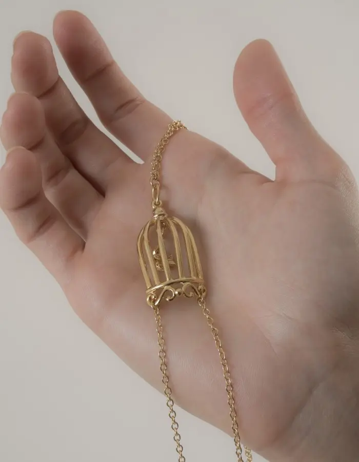 Ain't It Strange - Women's Bird in a Cage Neck Breast Chain and Non-Piercing Nipple Rings in Gold