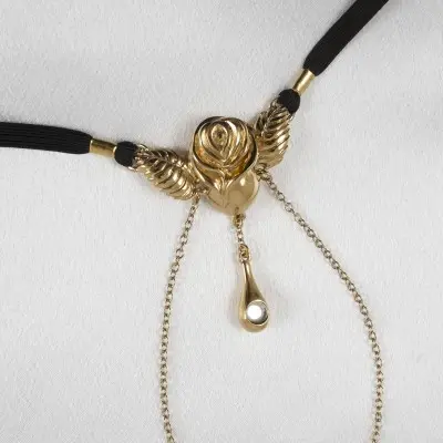 American Beauty - Labia G-String Jewelry with Rosebud Charm and Clit Knocker