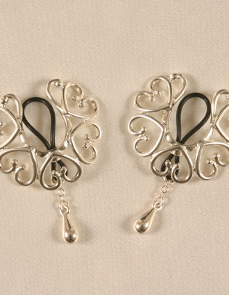 Ammavarua - Non-Piercing Silver Wreath Nipple Clamps With Pendant