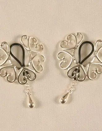 Ammavarua - Non-Piercing Silver Wreath Nipple Clamps With Pendant