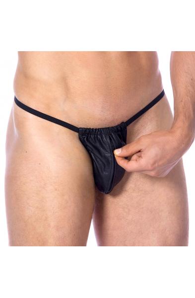 At His Feet - Leather Zipper G String