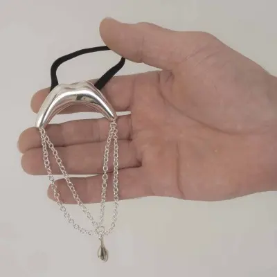 Curl Route - Men's Silver Kiss Penis Chain Bracelet with Pendant