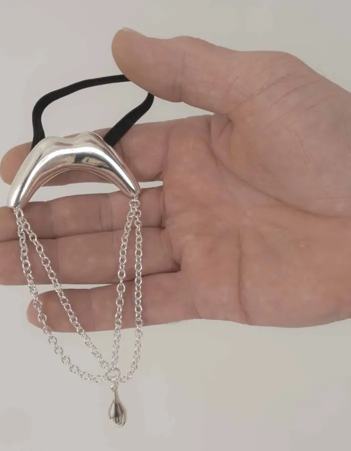 Curl Route - Men's Silver Kiss Penis Chain Bracelet with Pendant