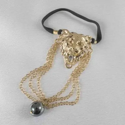 The Getaway - Gold Lion Head Penis Chain Bracelet with Hematite Gem