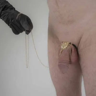 The Getaway - Gold Lion Head Penis Chain Bracelet with Hematite Gem