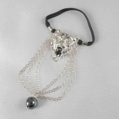 Hear Me Roar - Silver Lion Head Penis Chain Bracelet with Hematite Gem