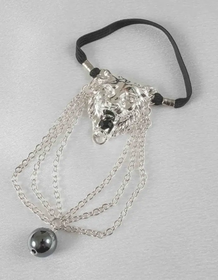 Hear Me Roar - Silver Lion Head Penis Chain Bracelet with Hematite Gem