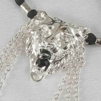 Hear Me Roar - Silver Lion Head Penis Chain Bracelet with Hematite Gem