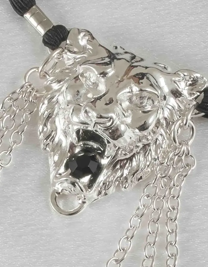 Hear Me Roar - Silver Lion Head Penis Chain Bracelet with Hematite Gem