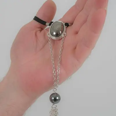 Your Love is King - Silver Penis Chain with Hematite Gem Tassel