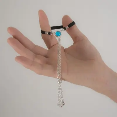 Bad Things - Silver Penis Chain with Blue Crystal Gem and Tassel
