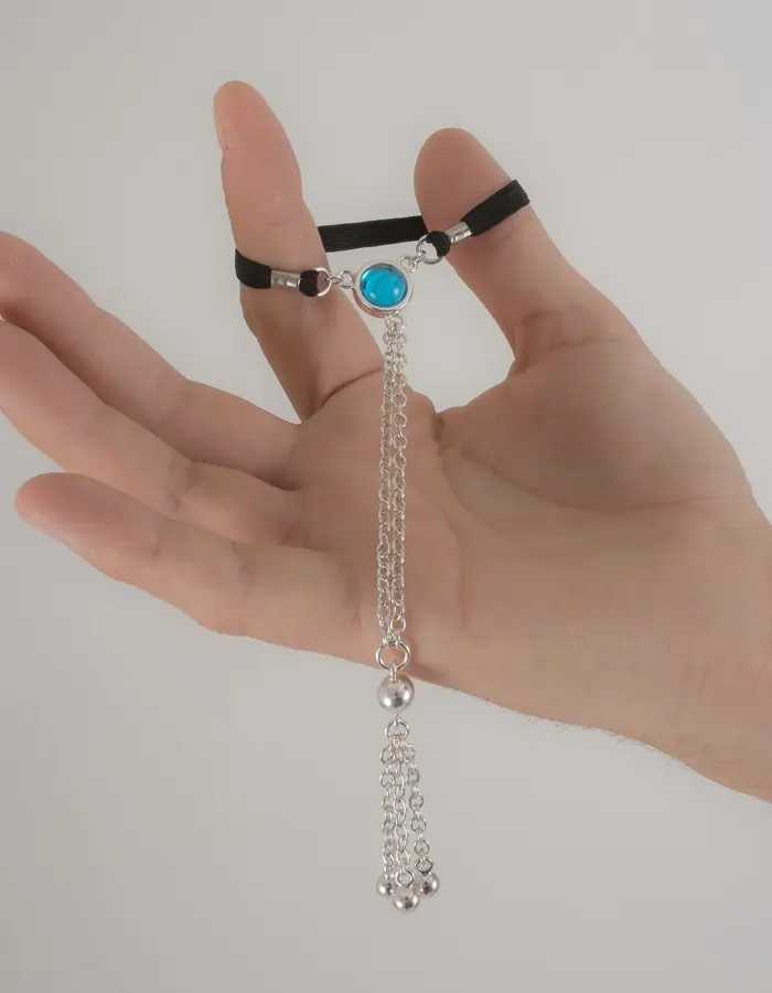 Bad Things - Silver Penis Chain with Blue Crystal Gem and Tassel