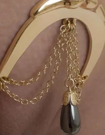 Banga - Women's Lady Luck G-String with Hematite Pendant in Gold