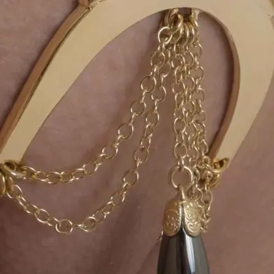 Banga - Women's Lady Luck G-String with Hematite Pendant in Gold