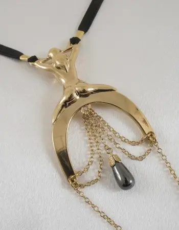 Banga - Women's Lady Luck G-String with Hematite Pendant in Gold
